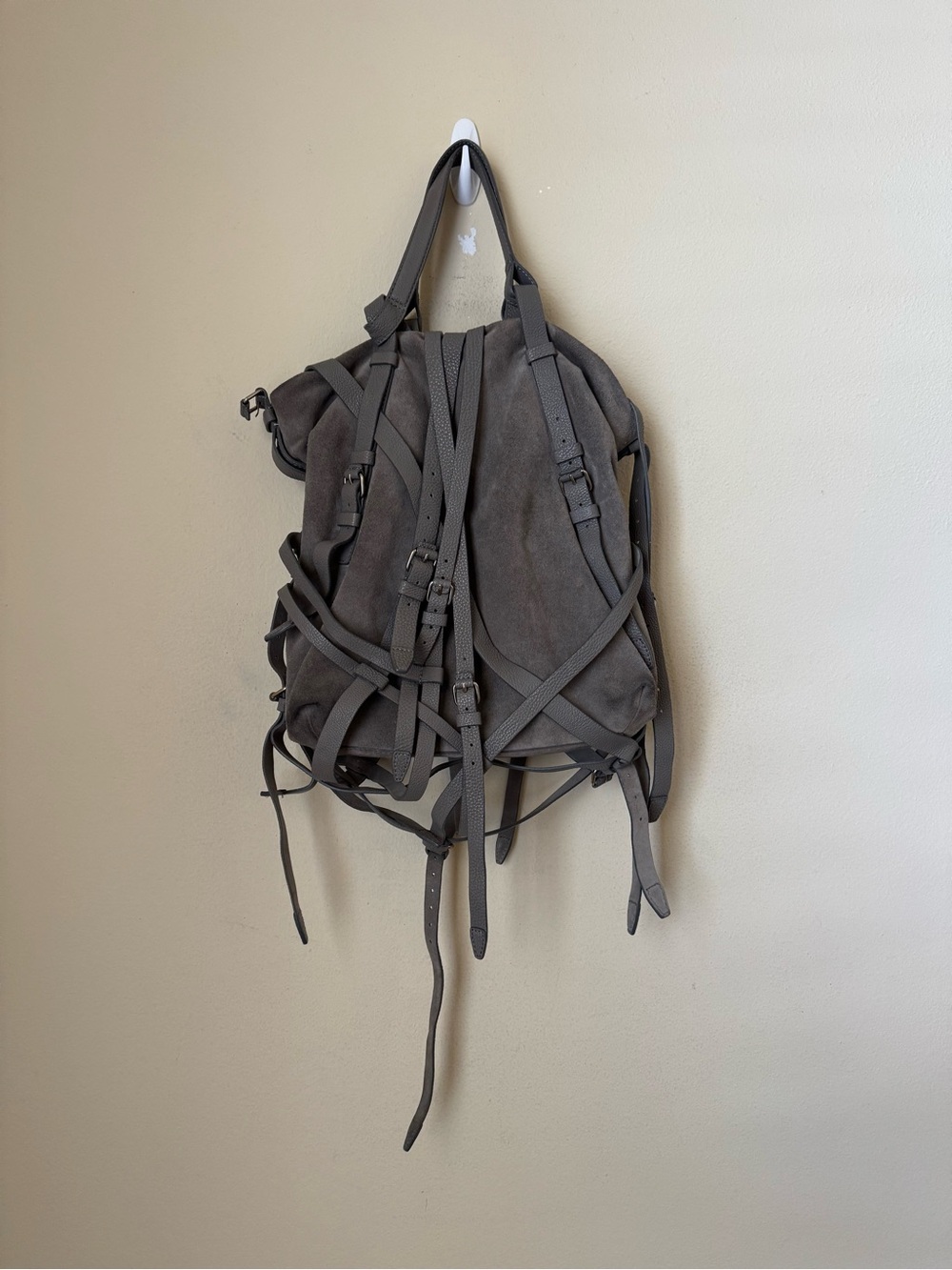 Alexander Wang Kirsten Satchel Bag Suede Leather Grey Shoulder Strap Tote